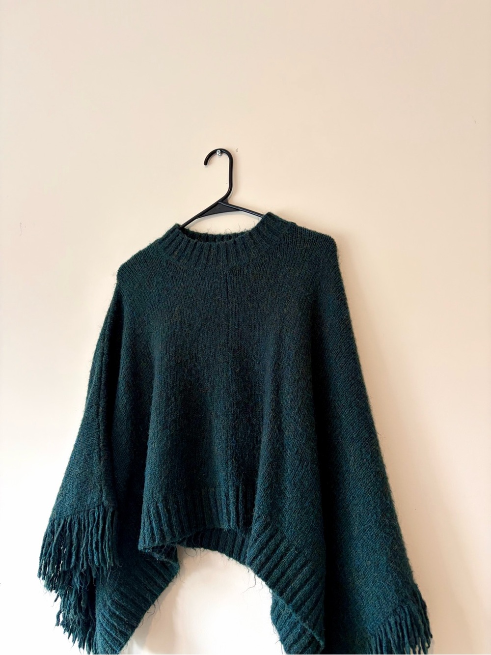 Zara Dark Green Fringe Poncho - Picture 2 of 5